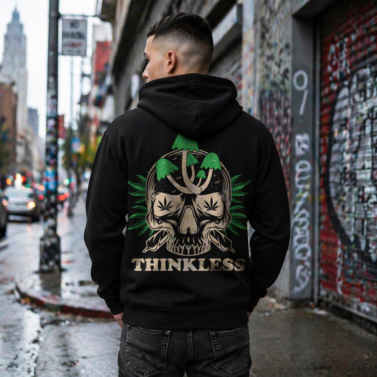 Mushroom Skull 'THINKLESS'  Zip Hoodie