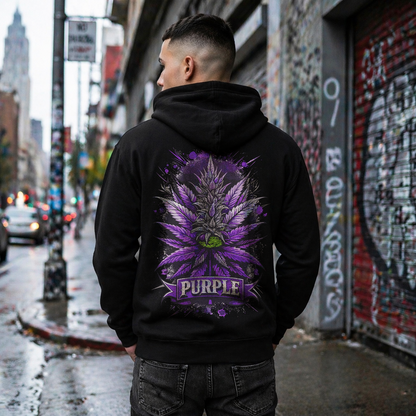 Purple Cannabis Bud Zip Hoodie — Bold Psychedelic Marijuana Graphic Zip