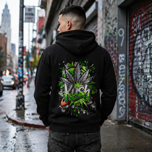 Kush Graffiti Zip Hoodie — Green Cannabis Leaf Street Art Hoodie
