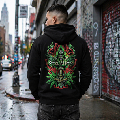 420 Cannabis Shield Zip Hoodie – Marijuana Leaf Stoner Graphic Zip Hoodie