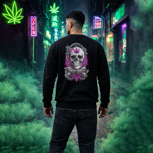 Skull & Purple Cannabis Leaf- "High Times" Graphic Sweatshirt