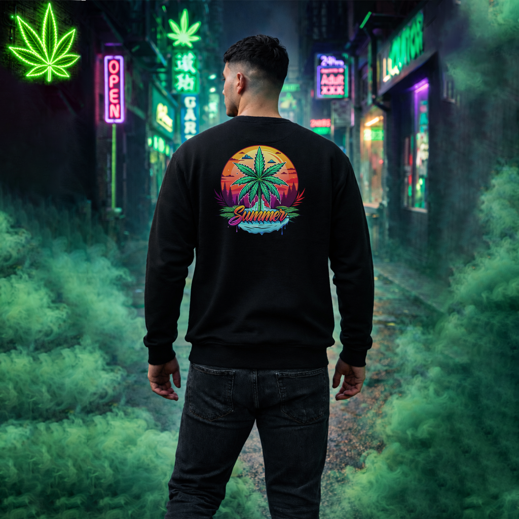 Summer Cannabis Leaf Swaetshirt – Retro Tropical Sunset
