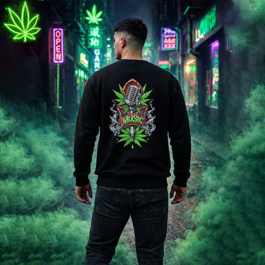 Music Microphone — Retro Mic & Leaf Graphic Sweatshirt