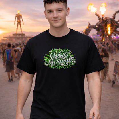 White Widow Graphic Tee — Cannabis Leaf Logo T-Shirt