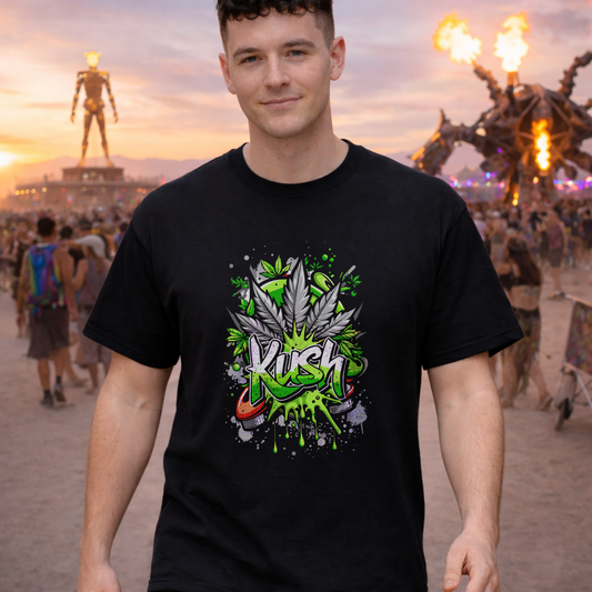 Kush Graffiti T-Shirt — Green Cannabis Leaf Street Art Tee