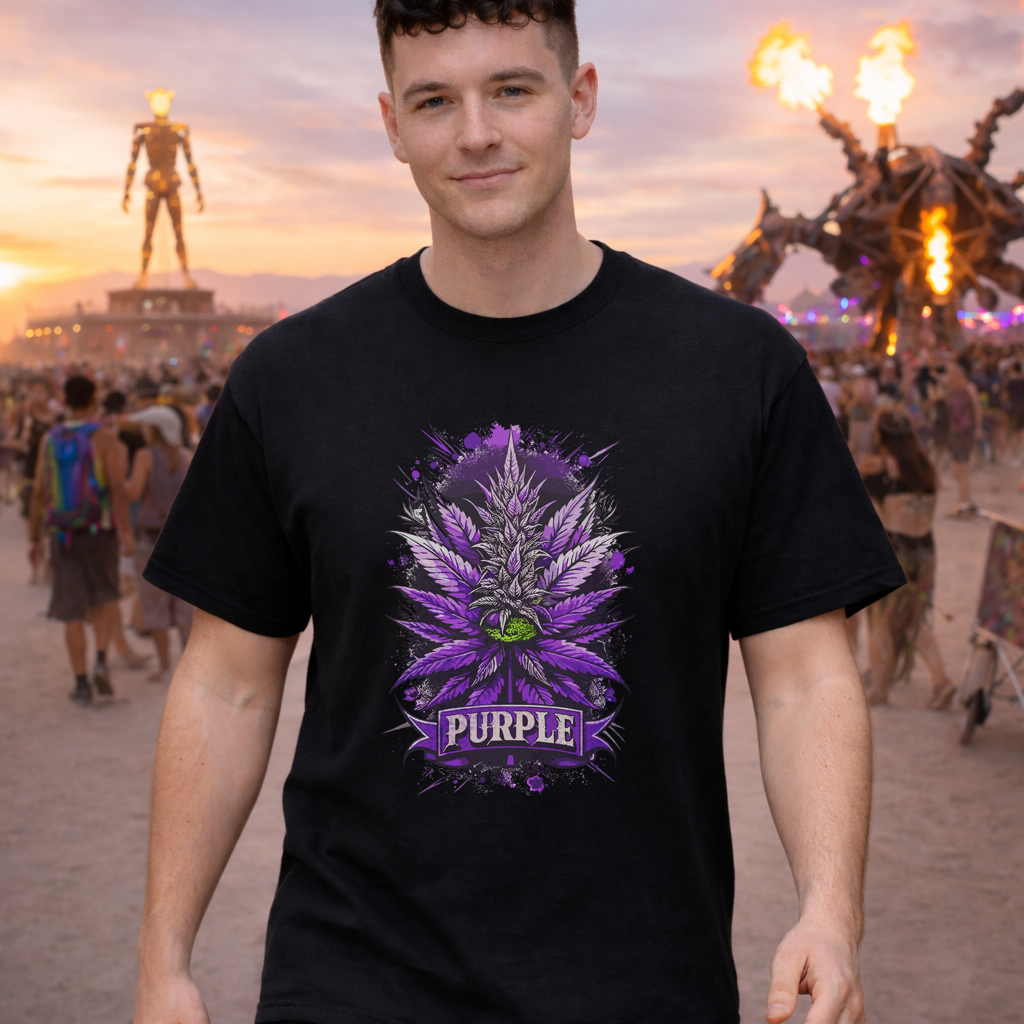 Purple Cannabis Bud T-Shirt — Bold Psychedelic Marijuana Graphic Tee