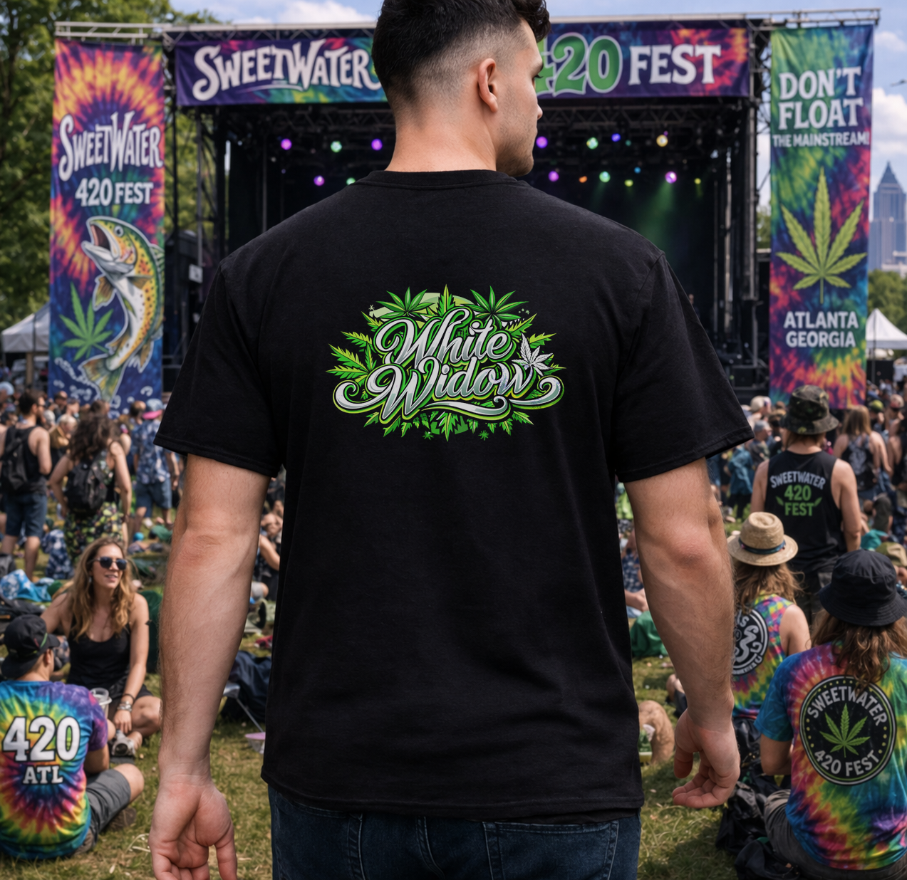 White Widow Graphic Tee — Cannabis Leaf Logo T-Shirt