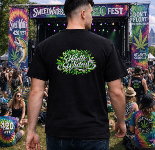 White Widow Graphic Tee — Cannabis Leaf Logo T-Shirt