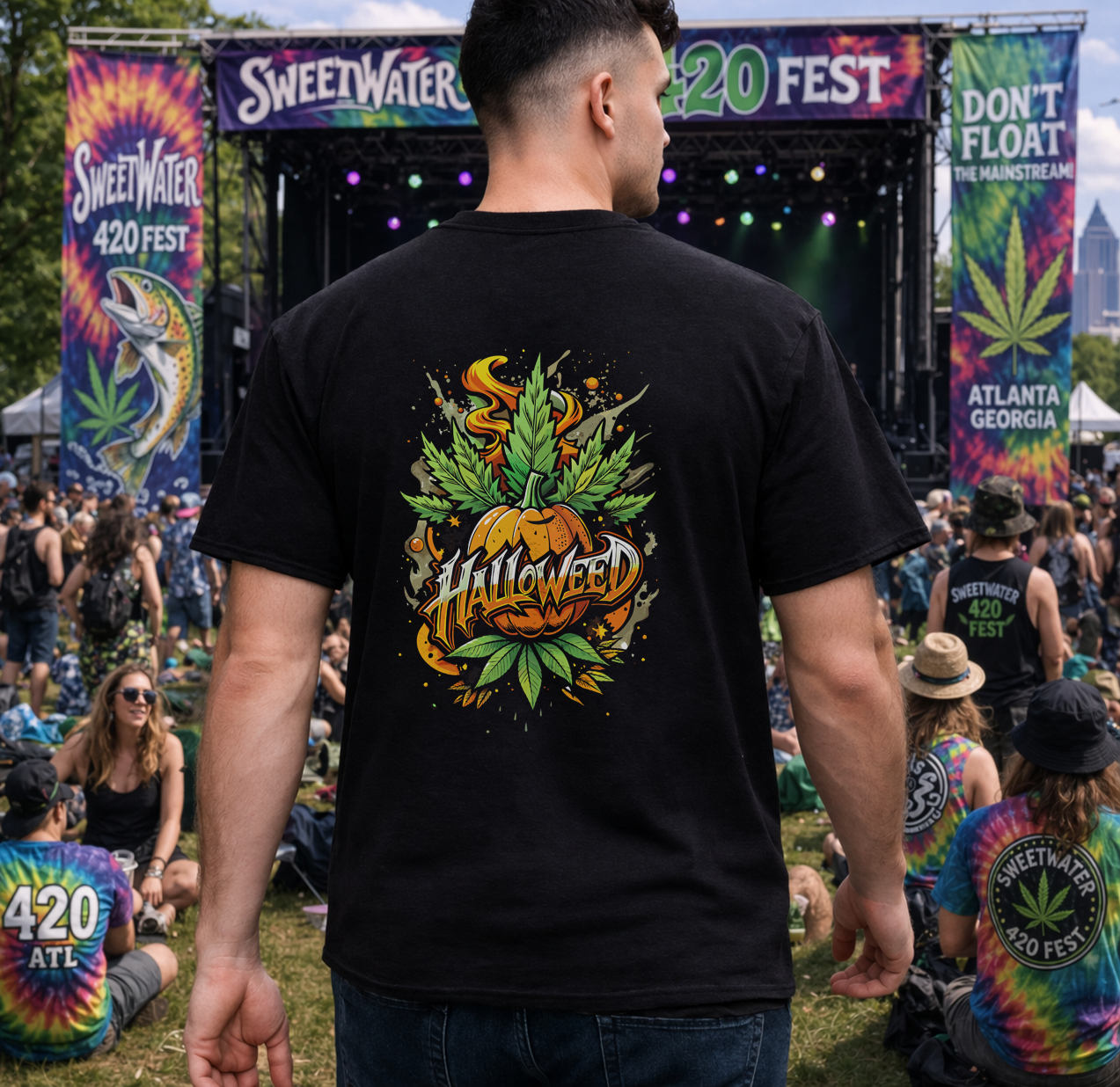 Hallowed Harvest Tee — Halloween Mask & Pumpkin Graphic T-Shirt