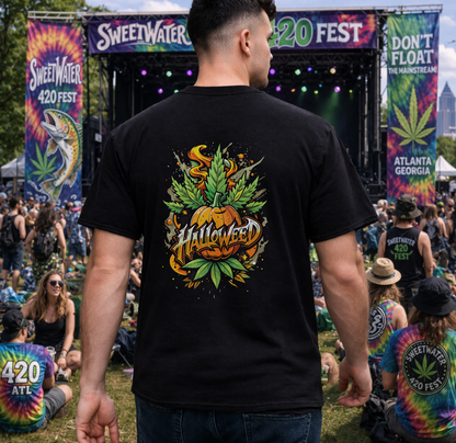 Hallowed Harvest Tee — Halloween Mask & Pumpkin Graphic T-Shirt