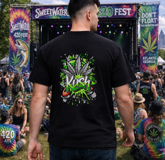 Kush Graffiti T-Shirt — Green Cannabis Leaf Street Art Tee