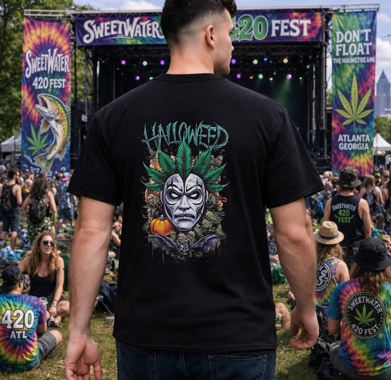 Hallowed Harvest Tee — Halloween Mask & Pumpkin Graphic T-Shirt