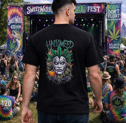Hallowed Harvest Tee — Halloween Mask & Pumpkin Graphic T-Shirt