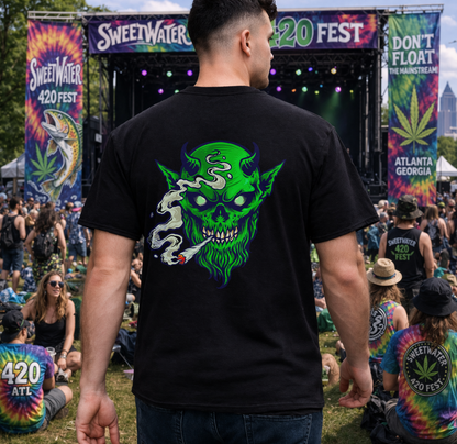 Smoking Green Demon Skull T-Shirt — Creepy Stoner Graphic Tee