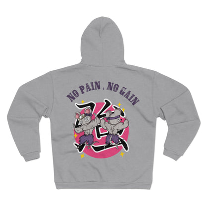 "No Pain No Gain"  Unisex Hooded Zip Sweatshirt - Motivational Fitness Hoodie for Gym Lovers