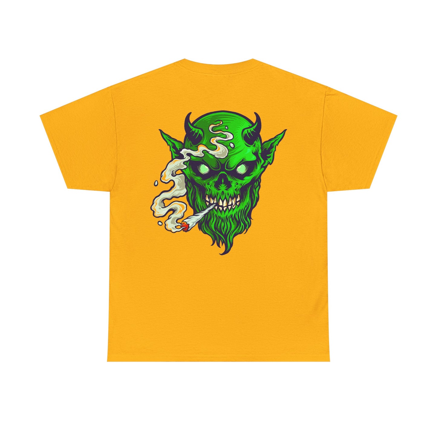 Smoking Green Demon Skull T-Shirt — Creepy Stoner Graphic Tee