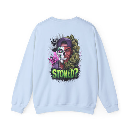 Sweatshirt— 'Stoned?' Skull Face Graphic for Cannabis Lovers