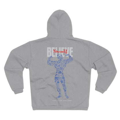Motivational Zip-Up Hoodie - 'Believe' Design for Everyday Inspiration