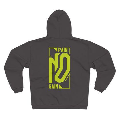 Unisex Hooded Zip Sweatshirt - "No Pain No Gain" Fitness Hoodie