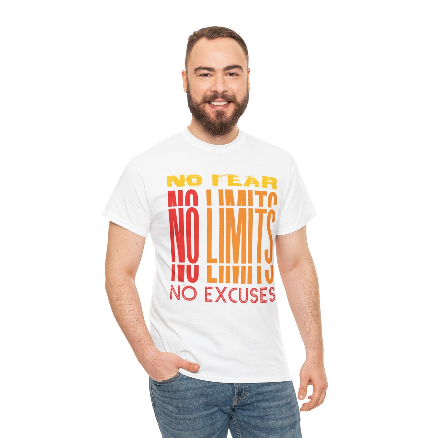 Motivational Unisex Heavy Cotton Tee - "No Fear, No Limits, No Excuses"