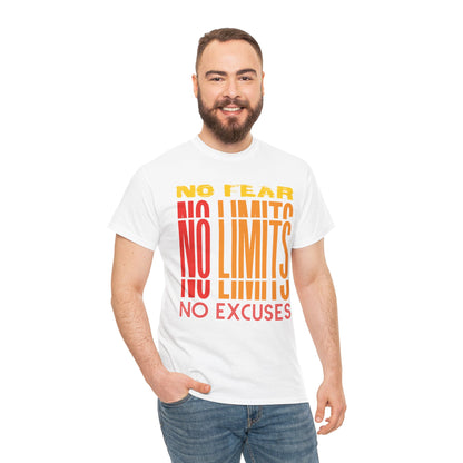 Motivational Unisex Heavy Cotton Tee - "No Fear, No Limits, No Excuses"