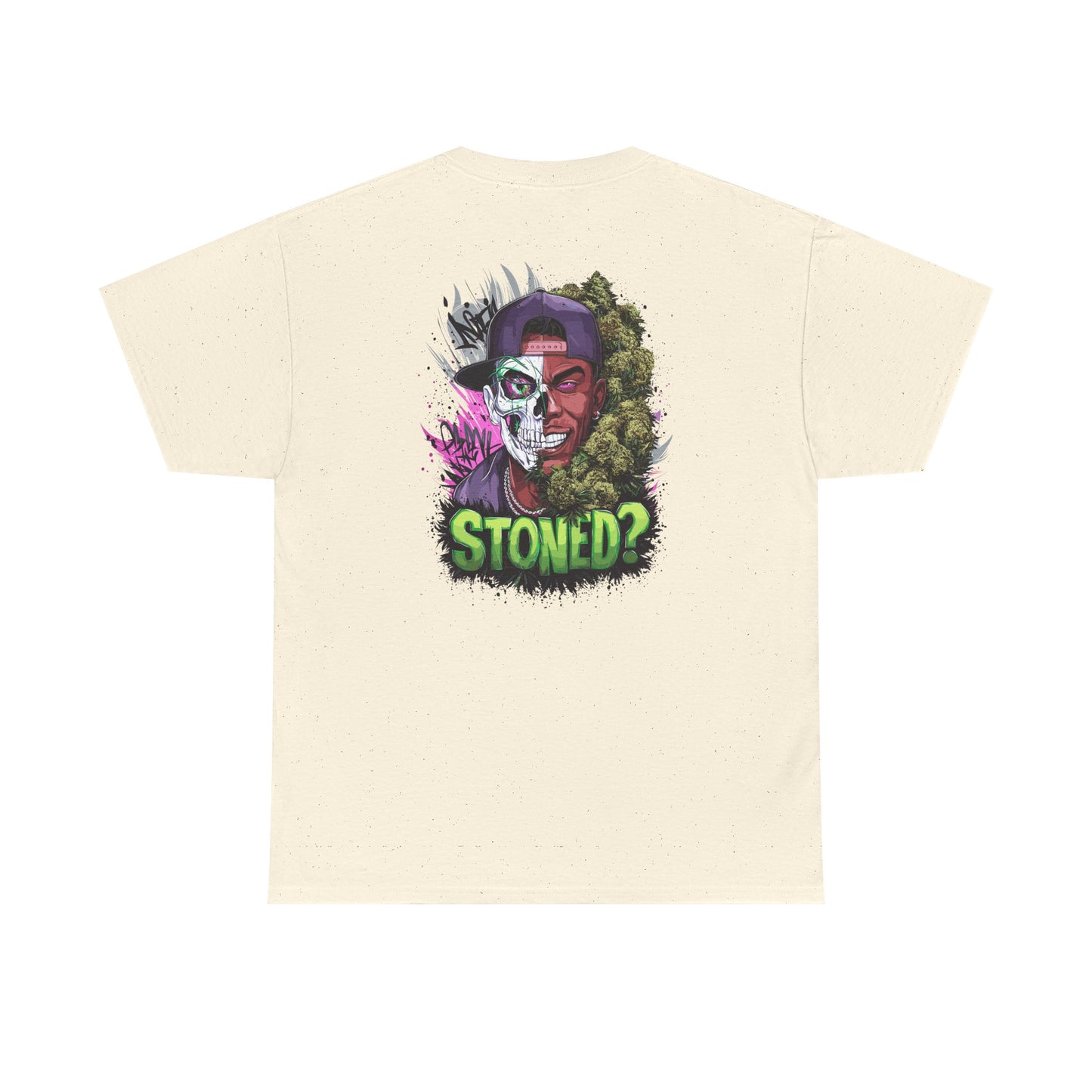 T-Shirt — 'Stoned?' Skull Face Graphic Tee for Cannabis Lovers