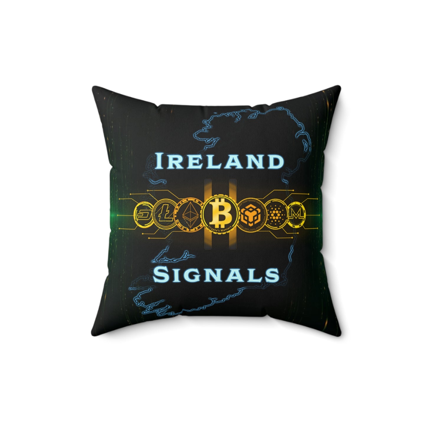 Ireland Signals Bitcoin Pillow — Crypto Map Decorative Throw Pillow