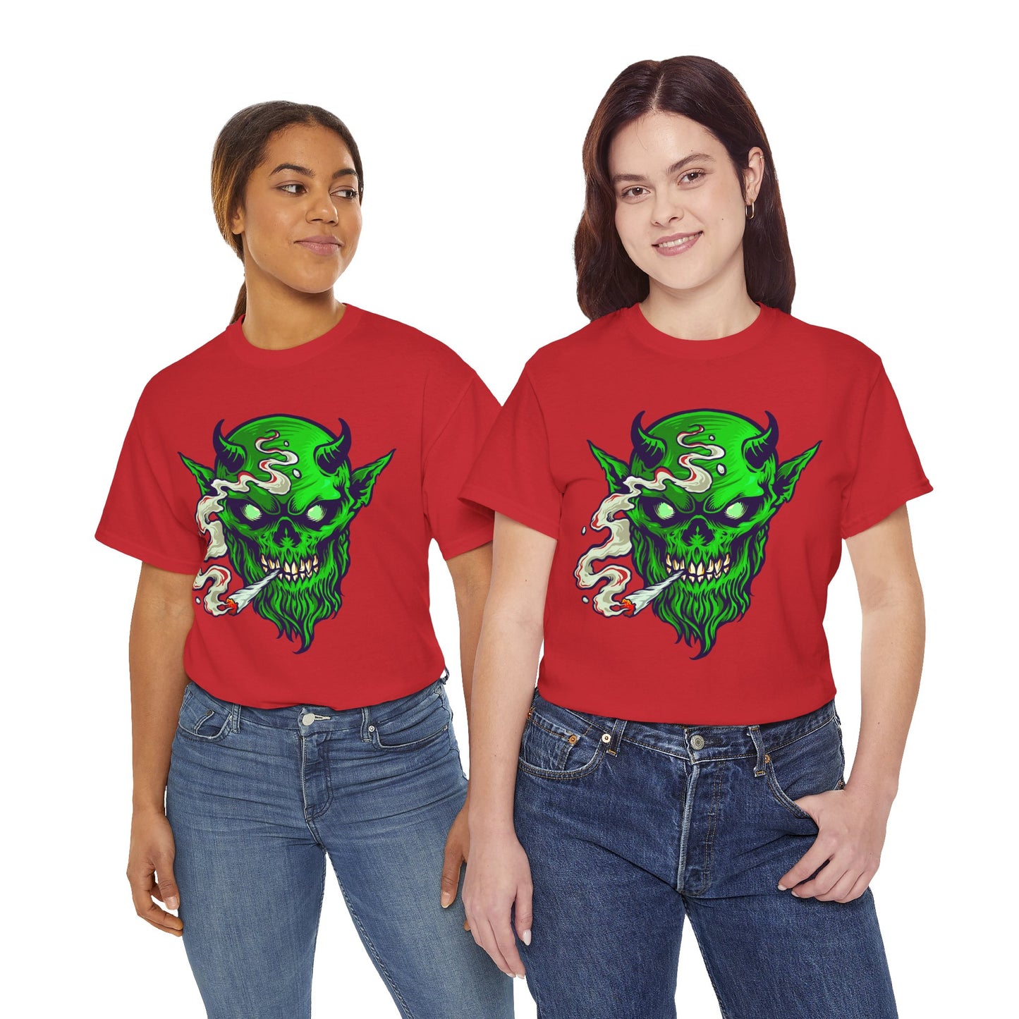 Smoking Green Demon Skull T-Shirt — Creepy Stoner Graphic Tee