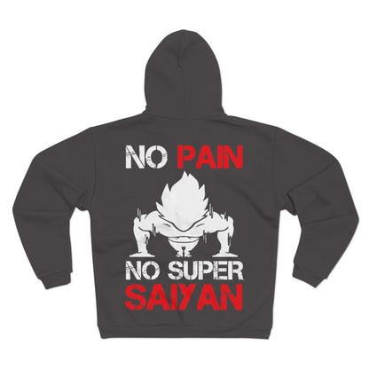 Unisex Hooded Zip Sweatshirt - 'No Pain No Super Saiyan' Motivational Gym Wear