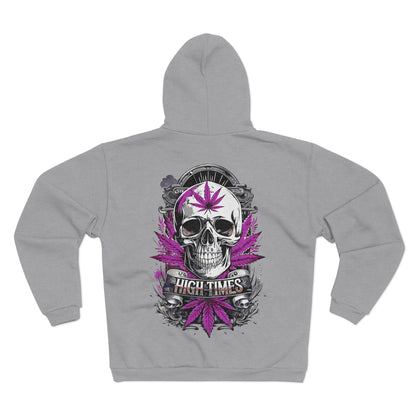 Skull & Cannabis Zip Hoodie — “High Times” Graphic Zip-Up