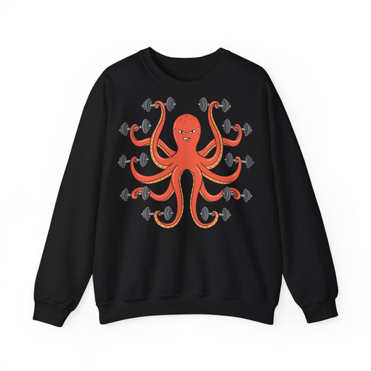 Muscle Octopus Unisex Heavy Blend™ Crewneck Sweatshirt - Fun Workout Shirt for Fitness Enthusiasts Black