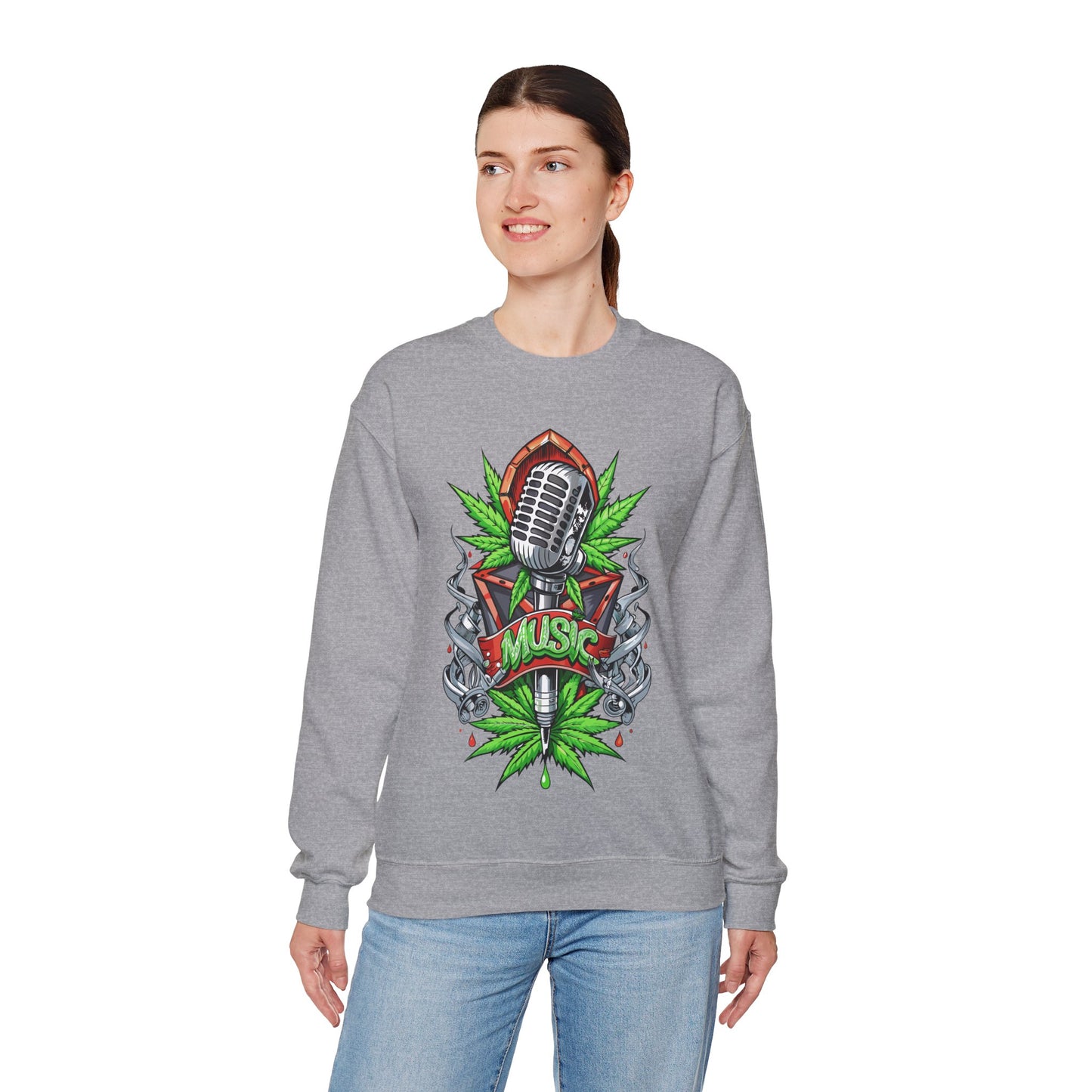 Music Microphone — Retro Mic & Leaf Graphic Sweatshirt