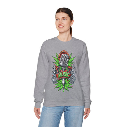 Music Microphone — Retro Mic & Leaf Graphic Sweatshirt