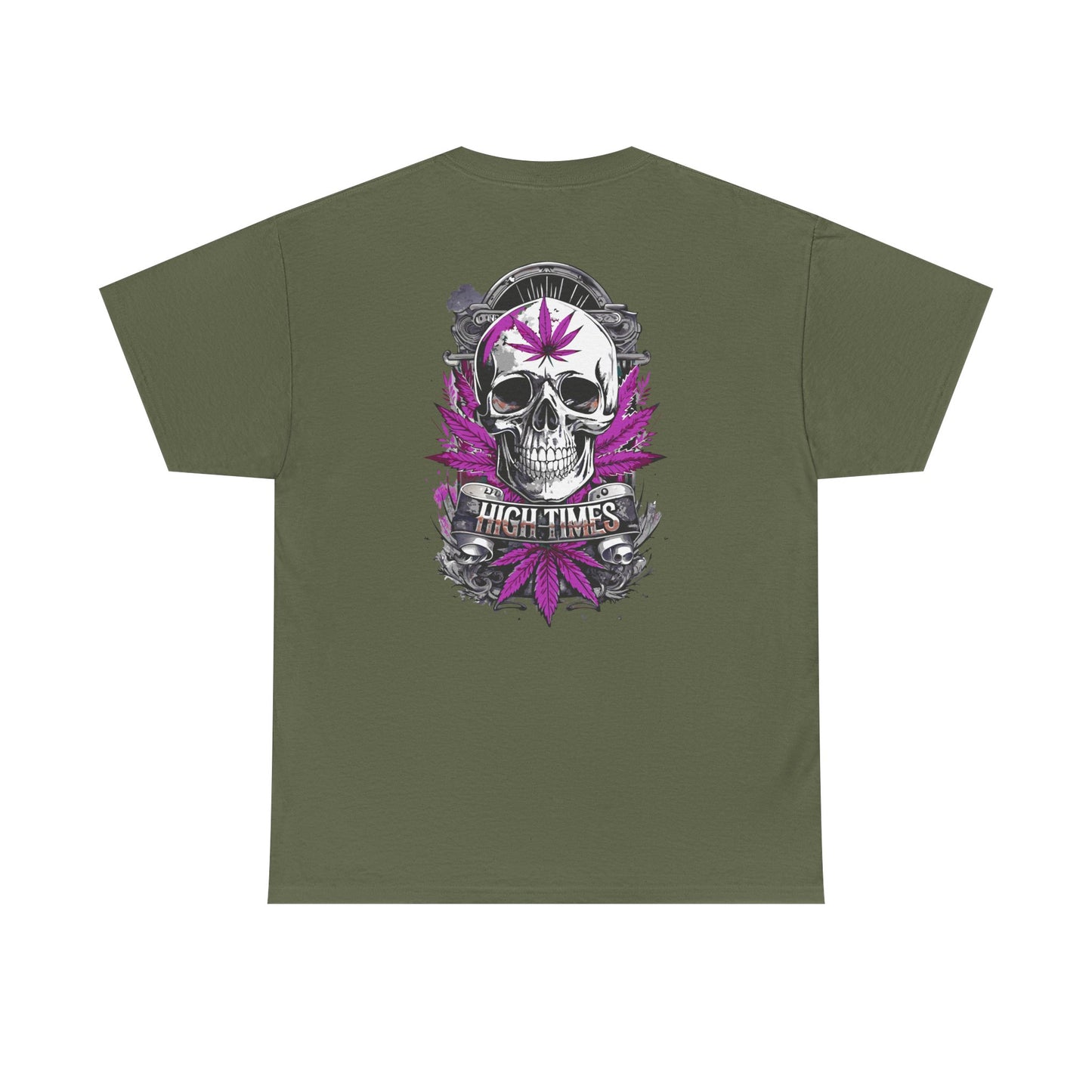 Skull & Purple Cannabis Leaf Tee - "High Times" Graphic T-Shirt Both