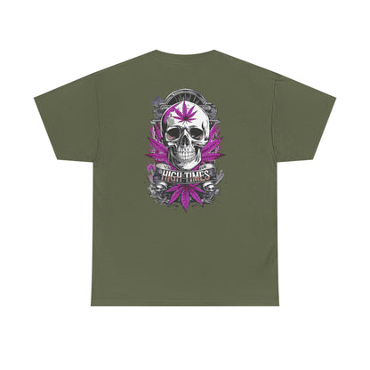Skull & Purple Cannabis Leaf Tee - "High Times" Graphic T-Shirt Both