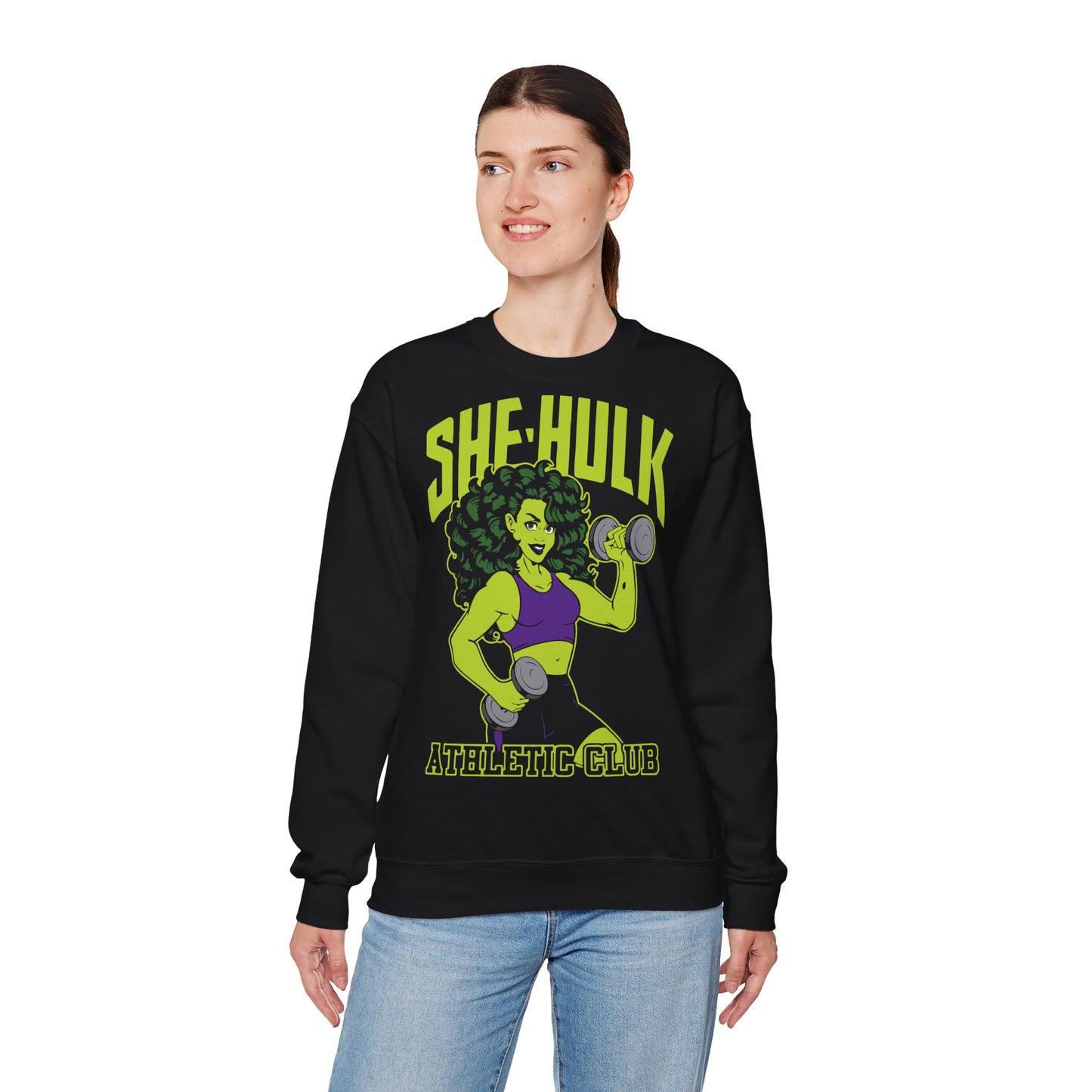 She-Hulk Athletic Club Unisex Heavy Blend™ Crewneck Sweatshirt - Empowering Fitness Sweatshirt for Superhero Fans Black