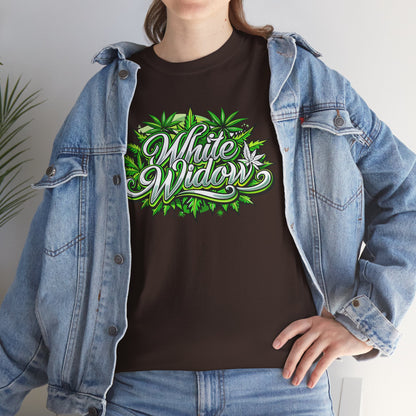 White Widow Graphic Tee — Cannabis Leaf Logo T-Shirt