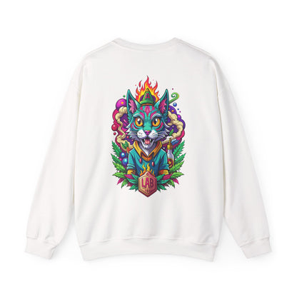 Psychedelic Flame Cat Graphic Sweatshirt — Colorful Trippy Cat Design