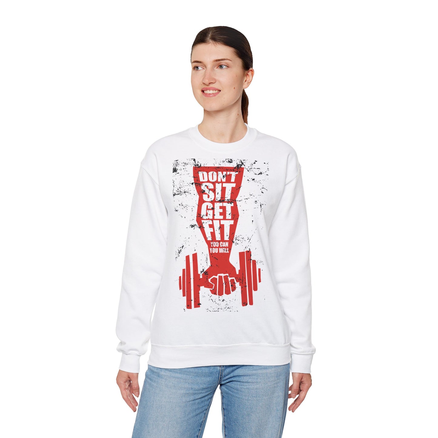 Motivational Fitness Zip Sweatshirt - "Don't Sit, Get Fit"