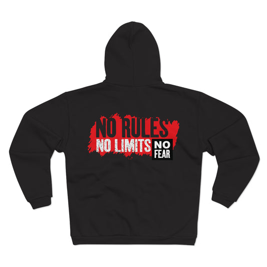 Unisex Zip Sweatshirt - "No Rules, No Limits, No Fear" Motivational Hoodie