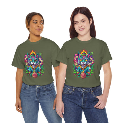 Psychedelic Flame Cat Graphic Tee — Colorful Trippy Cat Design