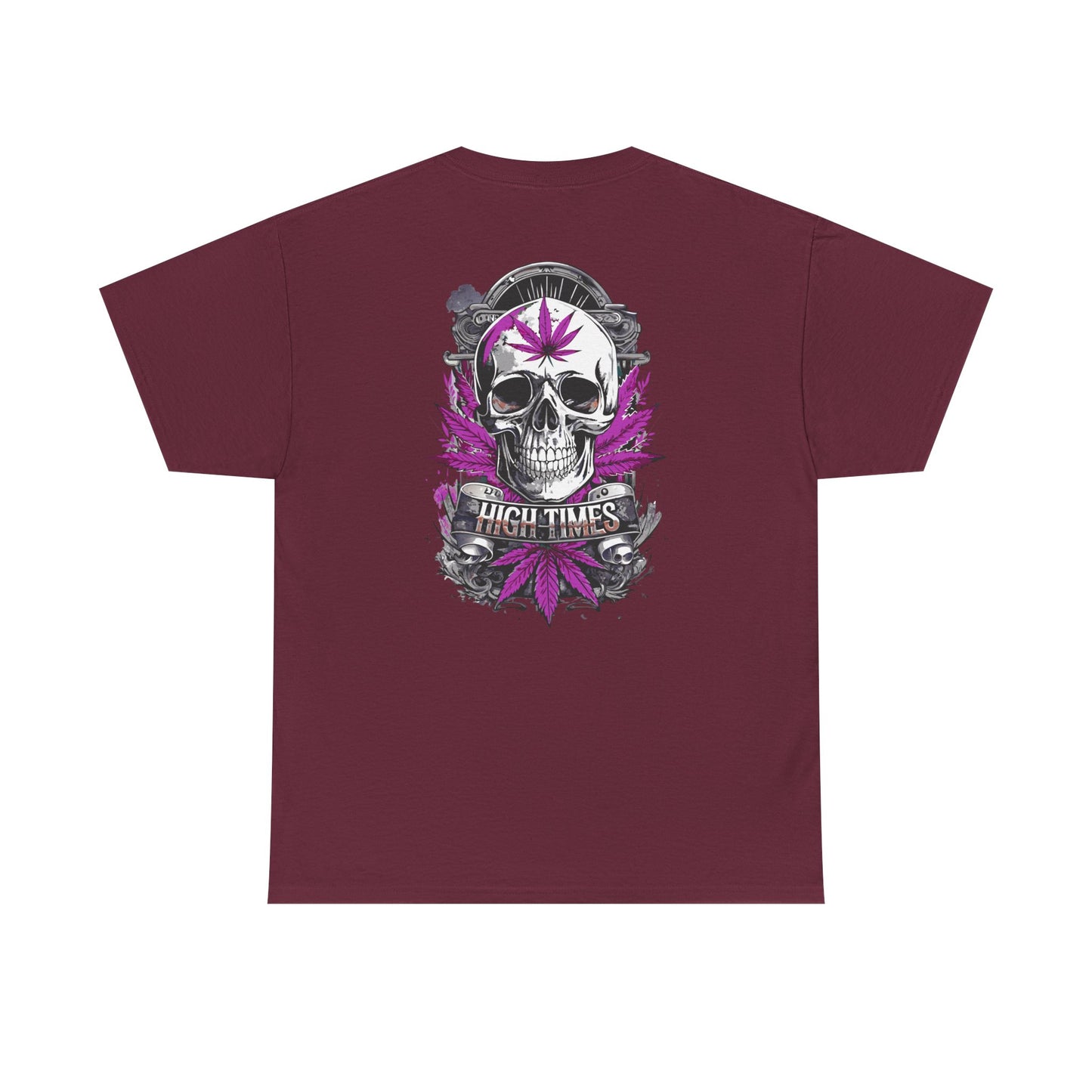 Skull & Purple Cannabis Leaf Tee - "High Times" Graphic T-Shirt Both