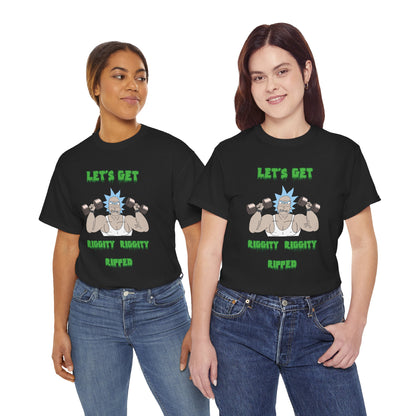 Funny Fitness Unisex Heavy Cotton Tee - "Let's Get Riggity Ripped" Black