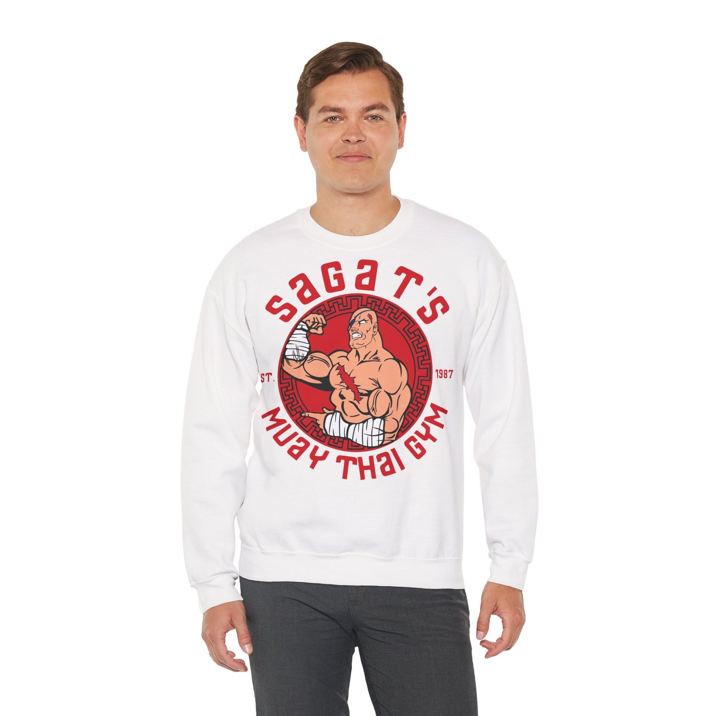 Sagat's Muay Thai Unisex Heavy Blend™ Crewneck Sweatshirt - Athletic Style for Fitness Enthusiasts White