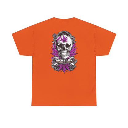 Skull & Purple Cannabis Leaf Tee - "High Times" Graphic T-Shirt Both