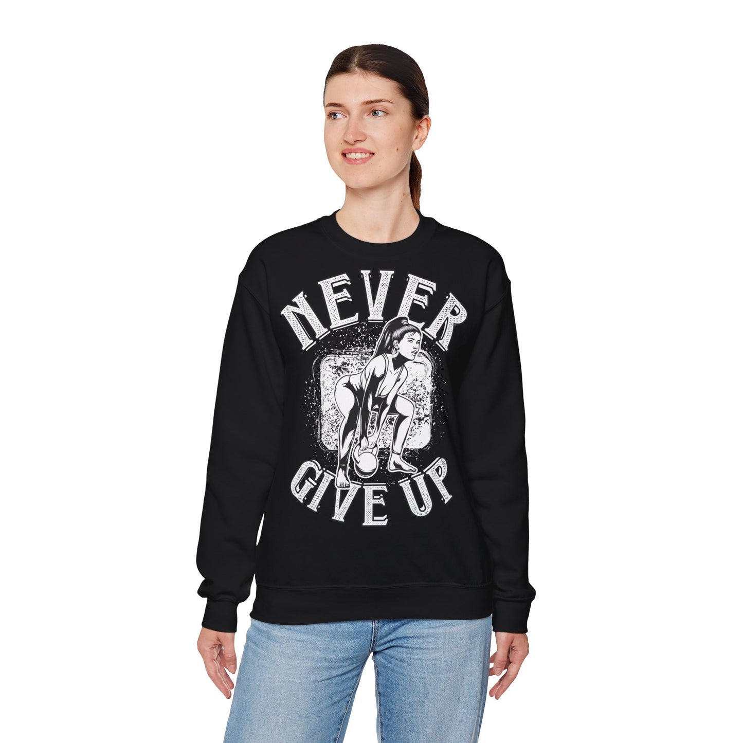 Never Give Up Motivational Crewneck Sweatshirt