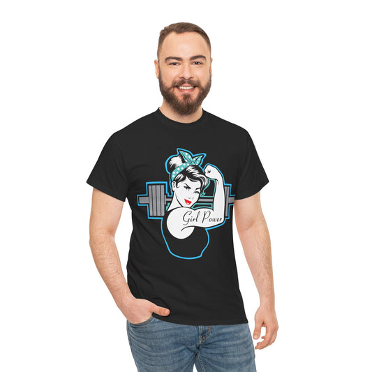 Empowered Women Heavy Cotton Tee - 'Girl Power' Fitness Shirt Black