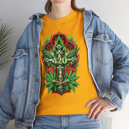 420 Cannabis Shield T-Shirt – Marijuana Leaf Stoner Graphic Tee