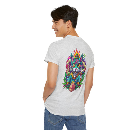 Psychedelic Flame Cat Graphic Tee — Colorful Trippy Cat Design