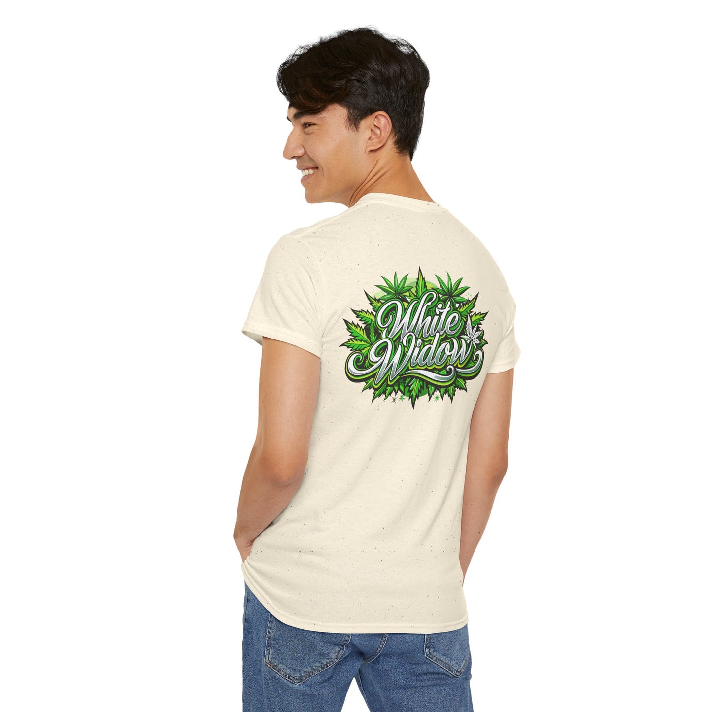White Widow Graphic Tee — Cannabis Leaf Logo T-Shirt